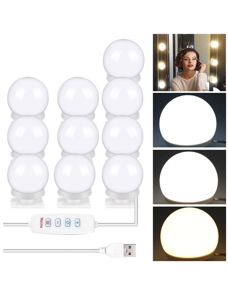 Set 10 Lampadine LED per Specchio Toeletta Luci Make Up Dimmerabili con Cavo USB