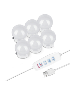 Set 6 Lampadine LED per Specchio Toeletta Luci Make Up Dimmerabili con Cavo USB