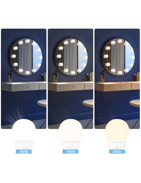 Set 6 Lampadine LED per Specchio Toeletta Luci Make Up Dimmerabili con Cavo USB