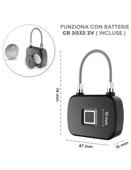 Lucchetto con Impronta Digitale del Pollice Serratura in Metallo a Batteria