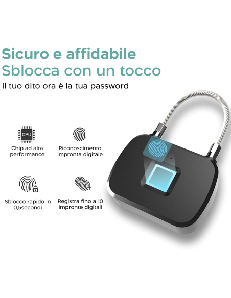 Lucchetto con Impronta Digitale del Pollice Serratura in Metallo a Batteria