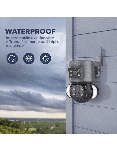 Telecamera WiFi Zoom 10X da Esterno 4K HD con Grandangolo e Doppio Obbiettivo
