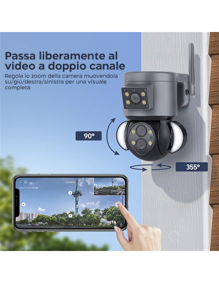 Telecamera WiFi Zoom 10X da Esterno 4K HD con Grandangolo e Doppio Obbiettivo