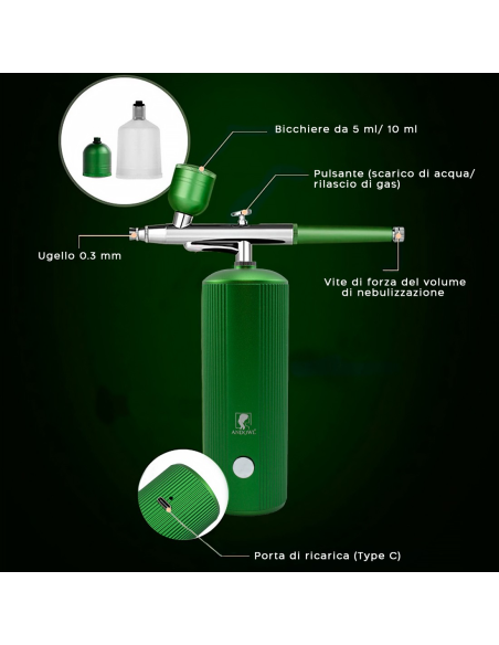 Aerografo Skincare Ossigenoterapia Spray Viso e Corpo Nebulizzatore Ricaricabile