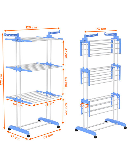 Stendibiancheria 3 Piani Stendino Verticale Chiusura Salvaspazio 172x47x62 cm
