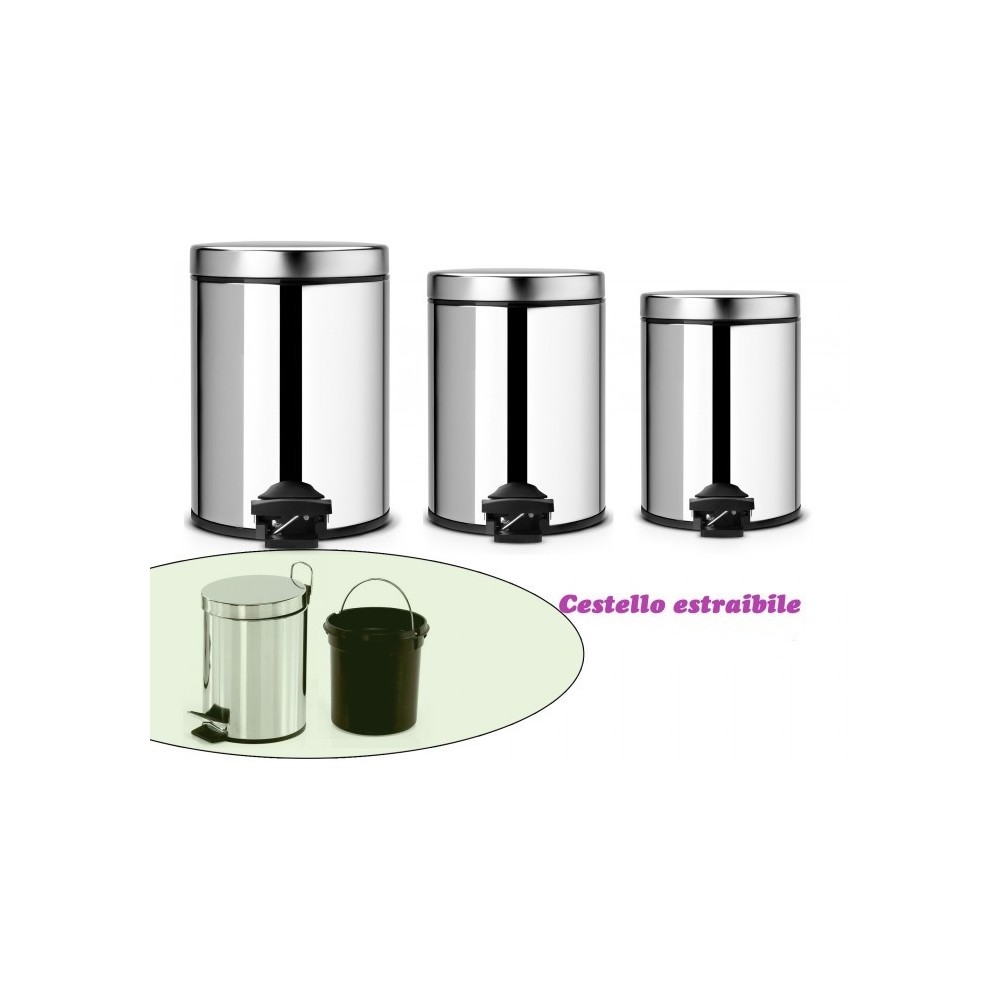Pattumiera multiuso casa ufficio negozio alluminio bidone rifiuti 3 diverse capacità 3 - 5 - 12 LT  