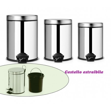 Pattumiera multiuso casa ufficio negozio alluminio bidone rifiuti 3 diverse capacità 3 - 5 - 12 LT  