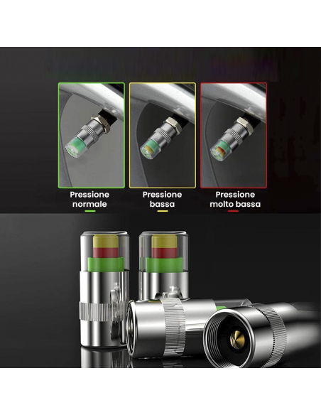 Kit 4 misuratori di pressione ruote con indicatore led universale 2,4 bar 36 PSI