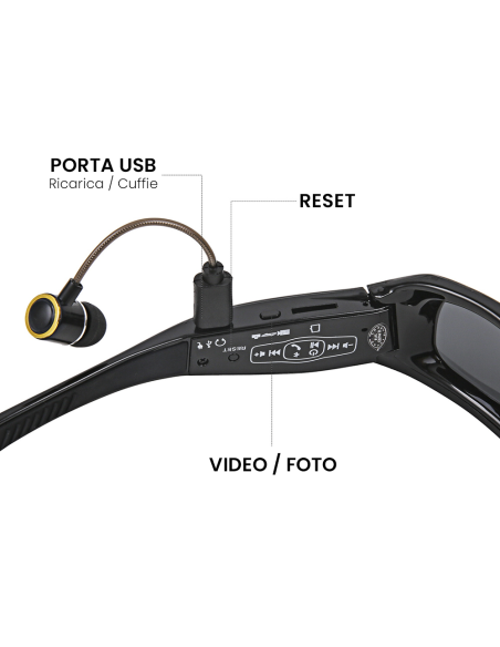 Occhiali da Sole Bluetooth con Videocamera Polarizzati Registra Foto Video in 4K
