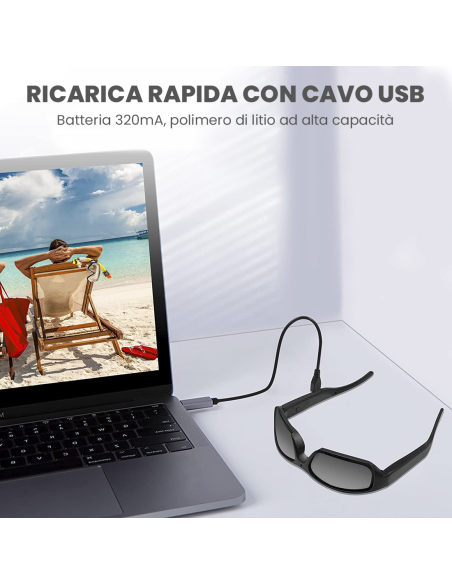 Occhiali da Sole Bluetooth con Videocamera Polarizzati Registra Foto Video in 4K