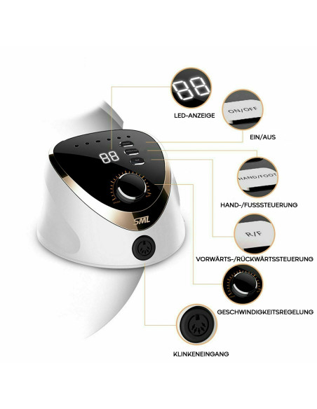 Fresa Unghie a Pedale SML 020139 Trapano Unghie Fresa 35000 Giri con Display LED