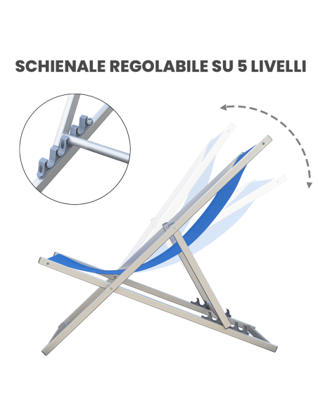 Sedia sdraio pieghevole Soverato 5 Posizioni Struttura in Alluminio e Textilene