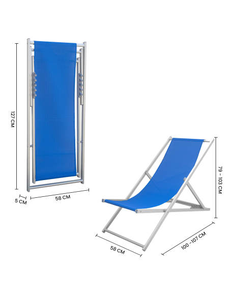 Sedia sdraio pieghevole Soverato 5 Posizioni Struttura in Alluminio e Textilene