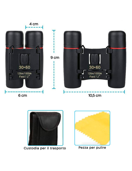 Binocolo 30x60 Compatto Richiudibile Portatile per Caccia con Visione Notturna