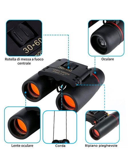 Binocolo 30x60 Compatto Richiudibile Portatile per Caccia con Visione Notturna