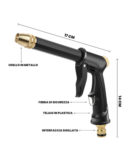 Tubo da Giardino in Plastica 5mt con Pistola Multifunzione Connettori e Ugello