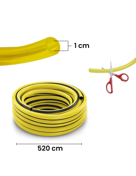 Tubo da Giardino in Plastica 5mt con Pistola Multifunzione Connettori e Ugello