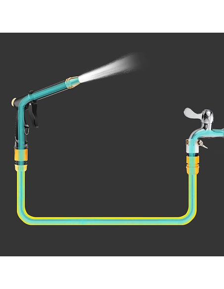 Tubo da Giardino in Plastica 5mt con Pistola Multifunzione Connettori e Ugello