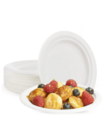 Pack 60 Piatti Piani Carta 23cm Biodegradabili Monouso Ecologici Compostabili