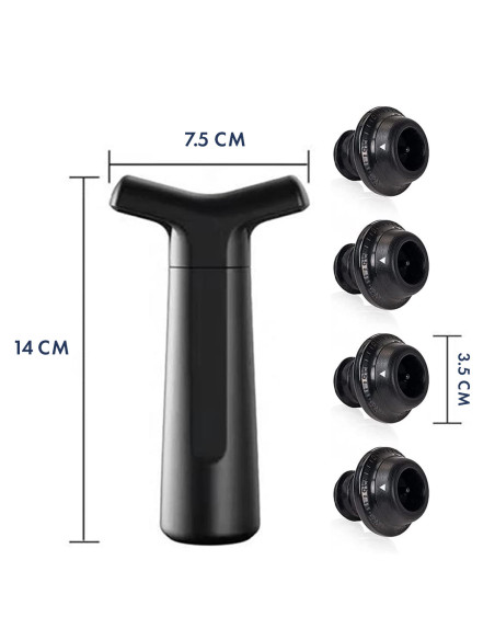 Pompa Salva Vino per Bottiglie con 4 Tappi Sottovuoto in Silicone Diametro 19mm