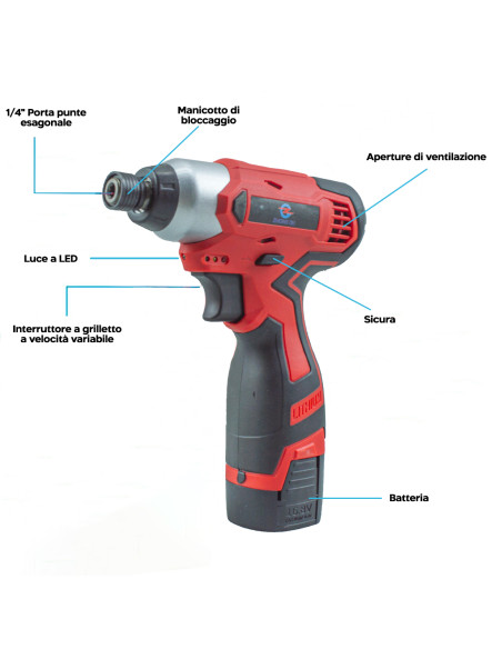 Trapano Avvitatore Doppia Batteria Ricaricabile 12V Senza Fili con Valigetta