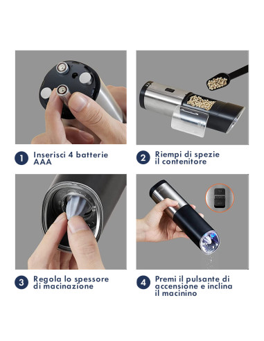 Macinino Elettrico a Batteria per Sale e Pepe...