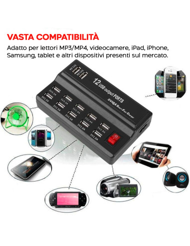 Stazione Ricarica 12 Porte USB 60W Q-CD10P...