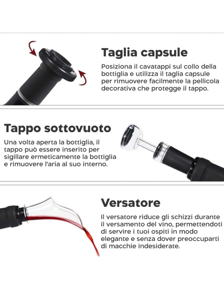 Apribottiglie Elettrico a Batterie Cavatappi Automatico Set da Vino in Acciaio