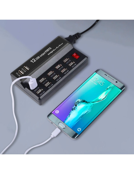 Stazione Ricarica 12 Porte USB 60W Q-CD10P Ricarica Simultanea con Interruttore