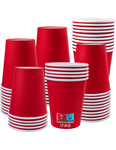 Pack 100pz Bicchieri di Carta Rossi 180ml Monouso Biodegradabili e Compostabili