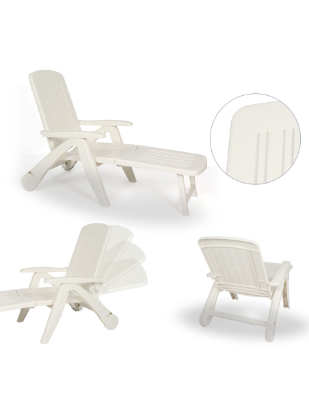 Lettino Prendisole Cancun Sdraio con Ruote in Polyrattan Pieghevole 72x190x60cm