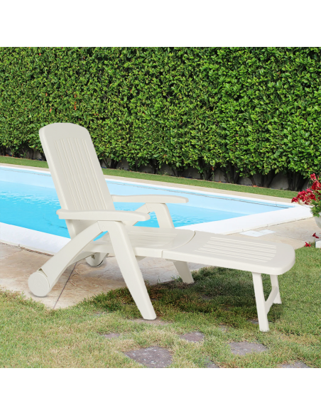 Lettino Prendisole Cancun Sdraio con Ruote in Polyrattan Pieghevole 72x190x60cm