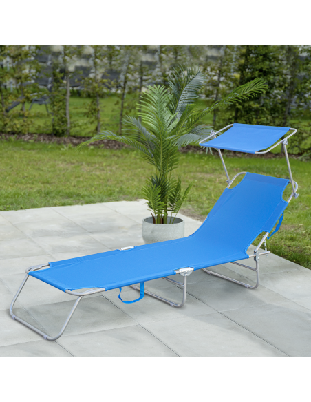 Lettino Prendisole Pieghevole 2309P Acciaio Schienale Reclinabile con Parasole