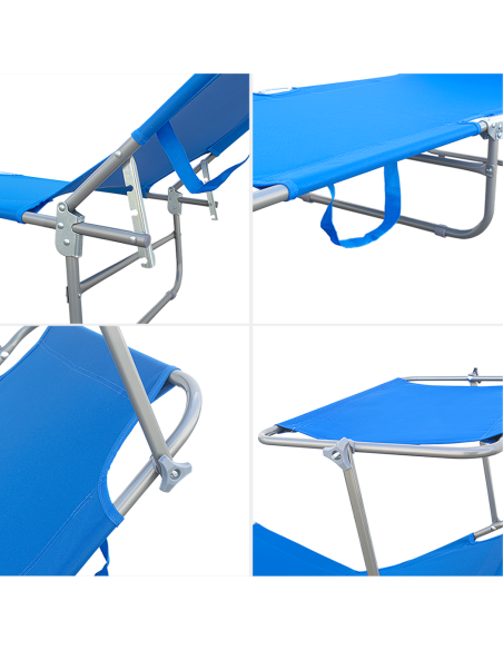 Lettino Prendisole Pieghevole 2309P Acciaio Schienale Reclinabile con Parasole