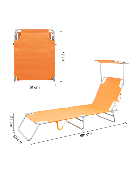 Lettino Prendisole Pieghevole 2309P Acciaio Schienale Reclinabile con Parasole