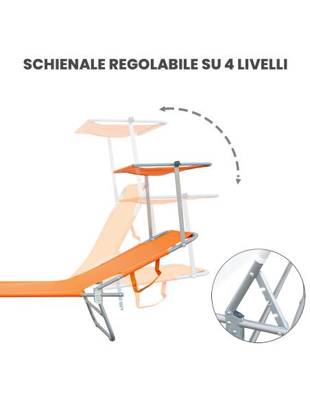 Lettino Prendisole Pieghevole 2309P Acciaio Schienale Reclinabile con Parasole