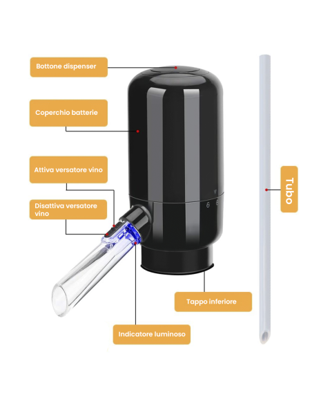 Aeratore Elettrico per Vino Erogatore Automatico Pompa con Tubo per Ossidazione