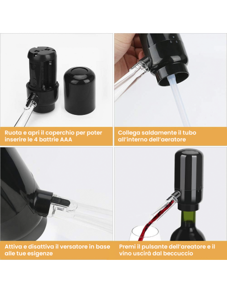 Aeratore Elettrico per Vino Erogatore Automatico Pompa con Tubo per Ossidazione
