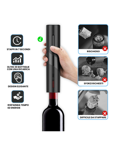 Apribottiglie Elettrico a Batterie Cavatappi Automatico Set Vino con Versatore