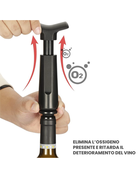 Pompa Salva Vino per Bottiglie con 4 Tappi Sottovuoto in Silicone Diametro 19mm
