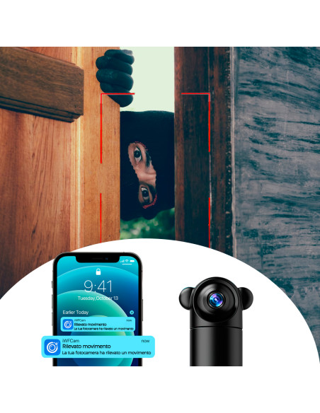 Mini Telecamera Wi-Fi Q-Sx82 Rotazione 180°Senza Fili 1080p Visione Notturna 4K