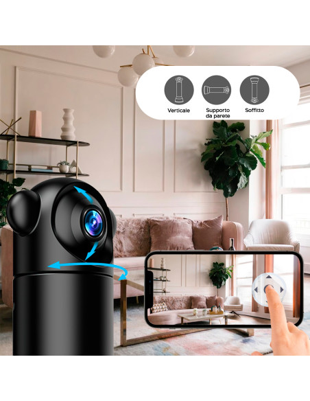 Mini Telecamera Wi-Fi Q-Sx82 Rotazione 180°Senza Fili 1080p Visione Notturna 4K