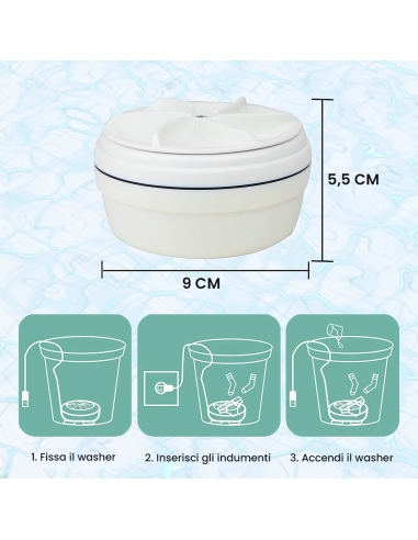 Mini Lavatrice da Viaggio Rondella Rotante...