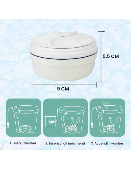 Mini Lavatrice da Viaggio Rondella Rotante 657850 Turbina Portatile per Bucato
