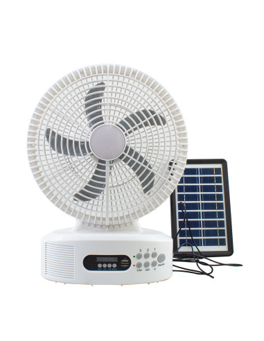 Ventilatore Ricaricabile Energia Solare da Tavolo con Bluetooth LED e Radio FM