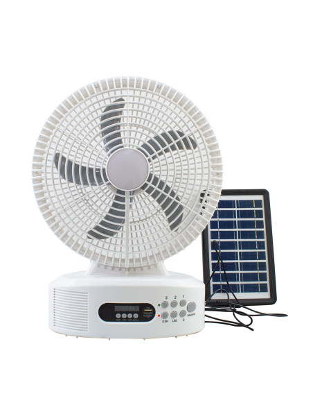 Ventilatore Ricaricabile Energia Solare da Tavolo con Bluetooth LED e Radio FM