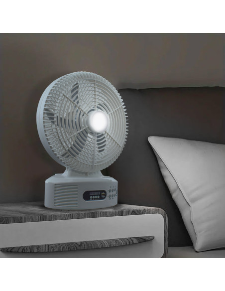Ventilatore Ricaricabile Energia Solare da Tavolo con Bluetooth LED e Radio FM