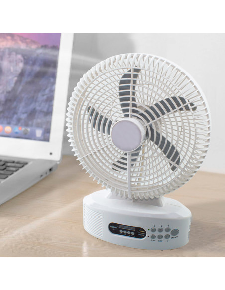 Ventilatore Ricaricabile Energia Solare da Tavolo con Bluetooth LED e Radio FM