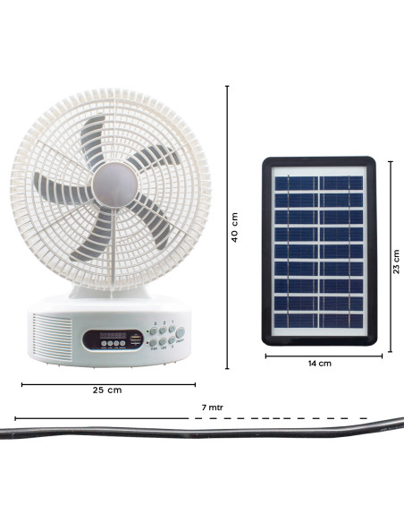 Ventilatore Ricaricabile Energia Solare da Tavolo con Bluetooth LED e Radio FM