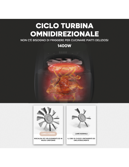 Friggitrice ad Aria 200°C Capienza 8LT Potenza 1400W con Display LCD Touch